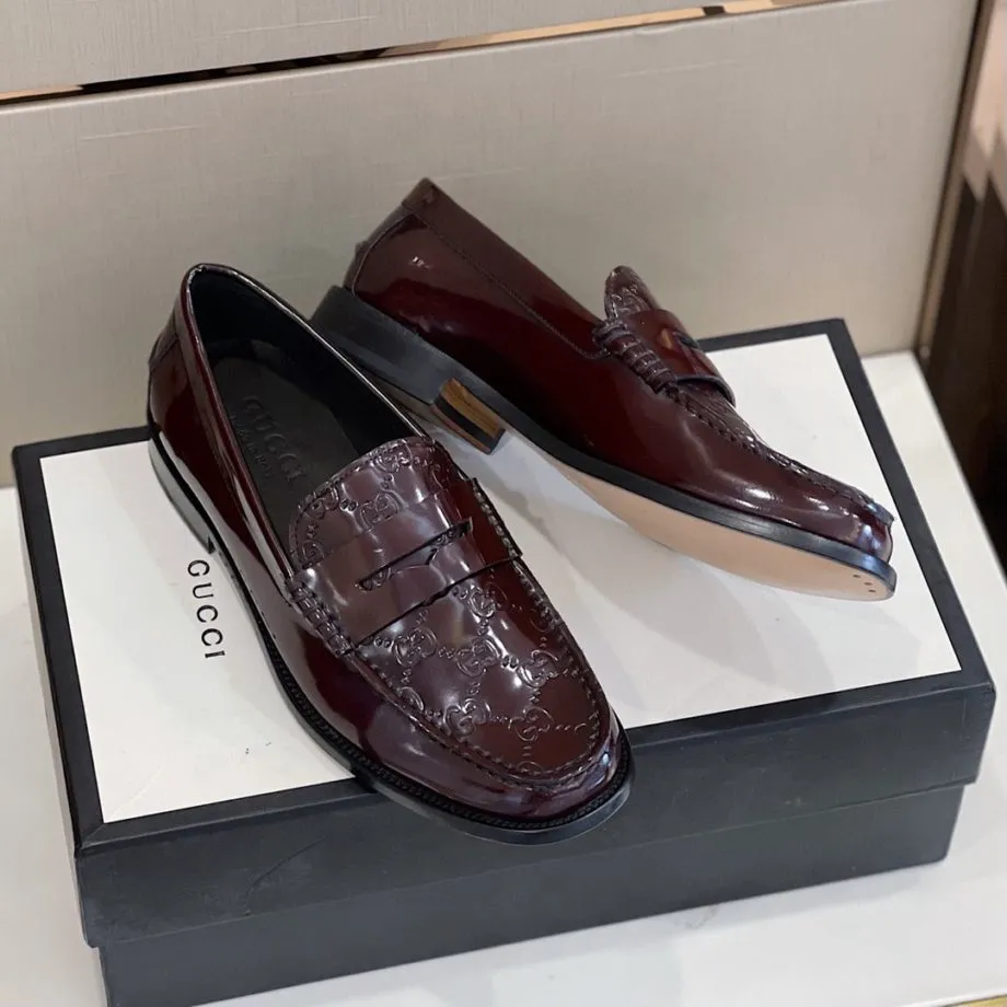 GCI Men's GG Embossed Loafers Horsebit Dark Brown For Men 699501