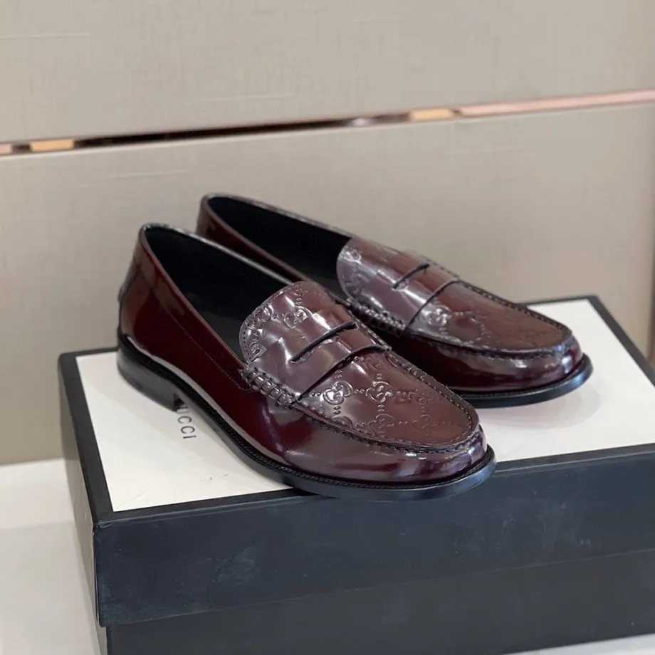 GCI Men's GG Embossed Loafers Horsebit Dark Brown For Men 699501