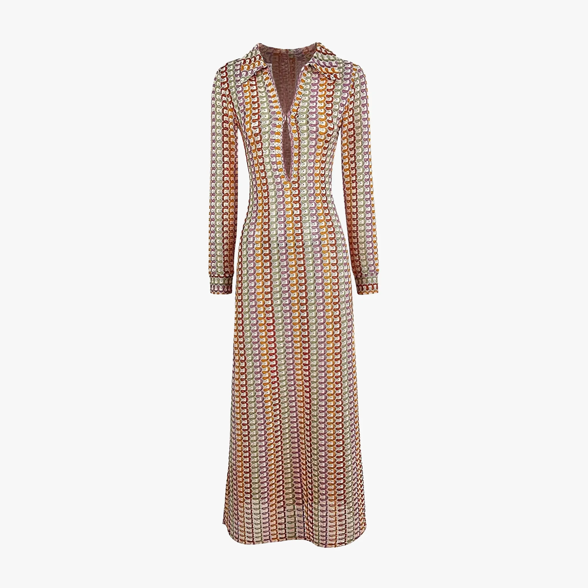 Geometric Maxi Dress with V-Neck