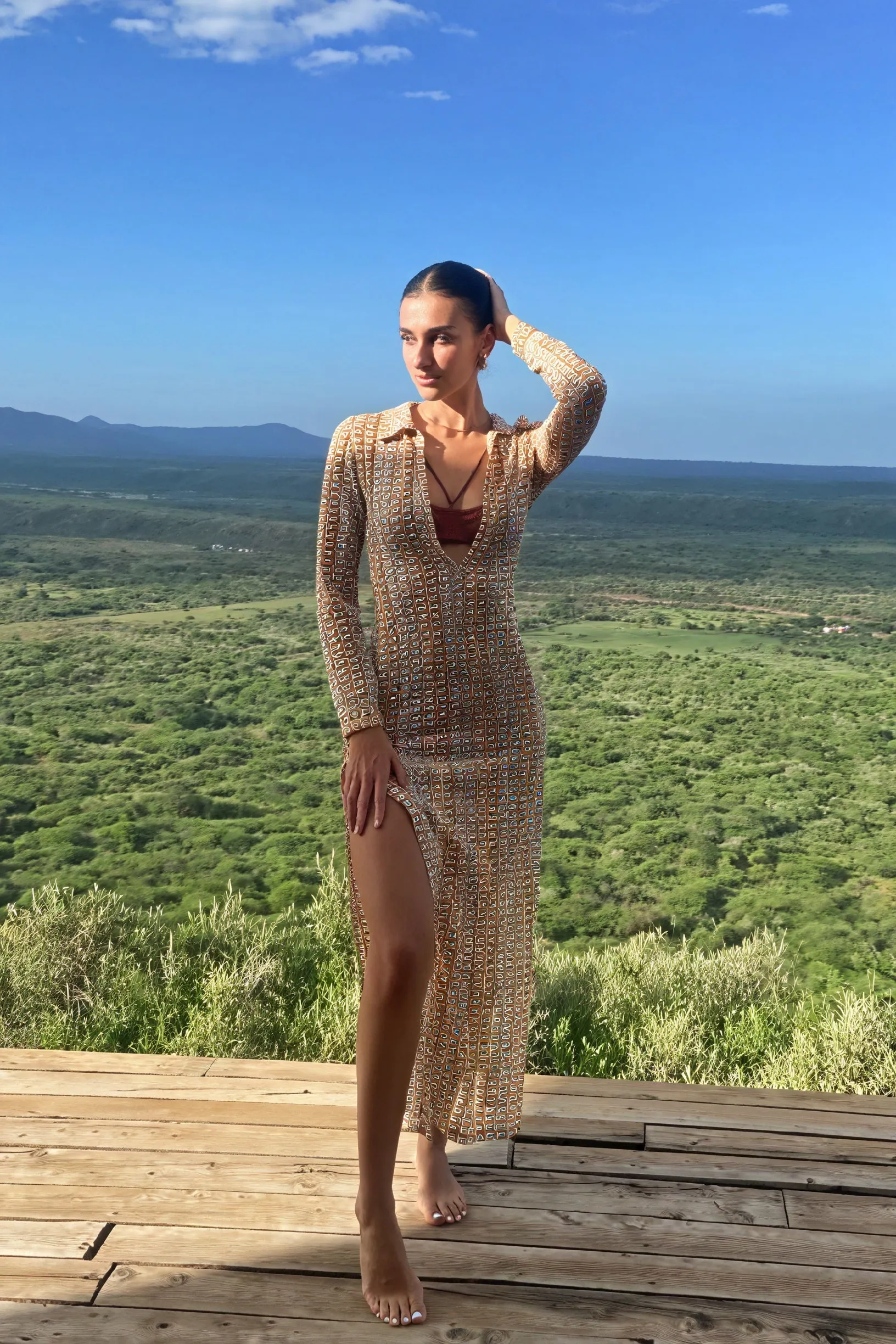Geometric Maxi Dress with V-Neck