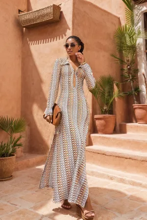 Geometric Maxi Dress with V-Neck
