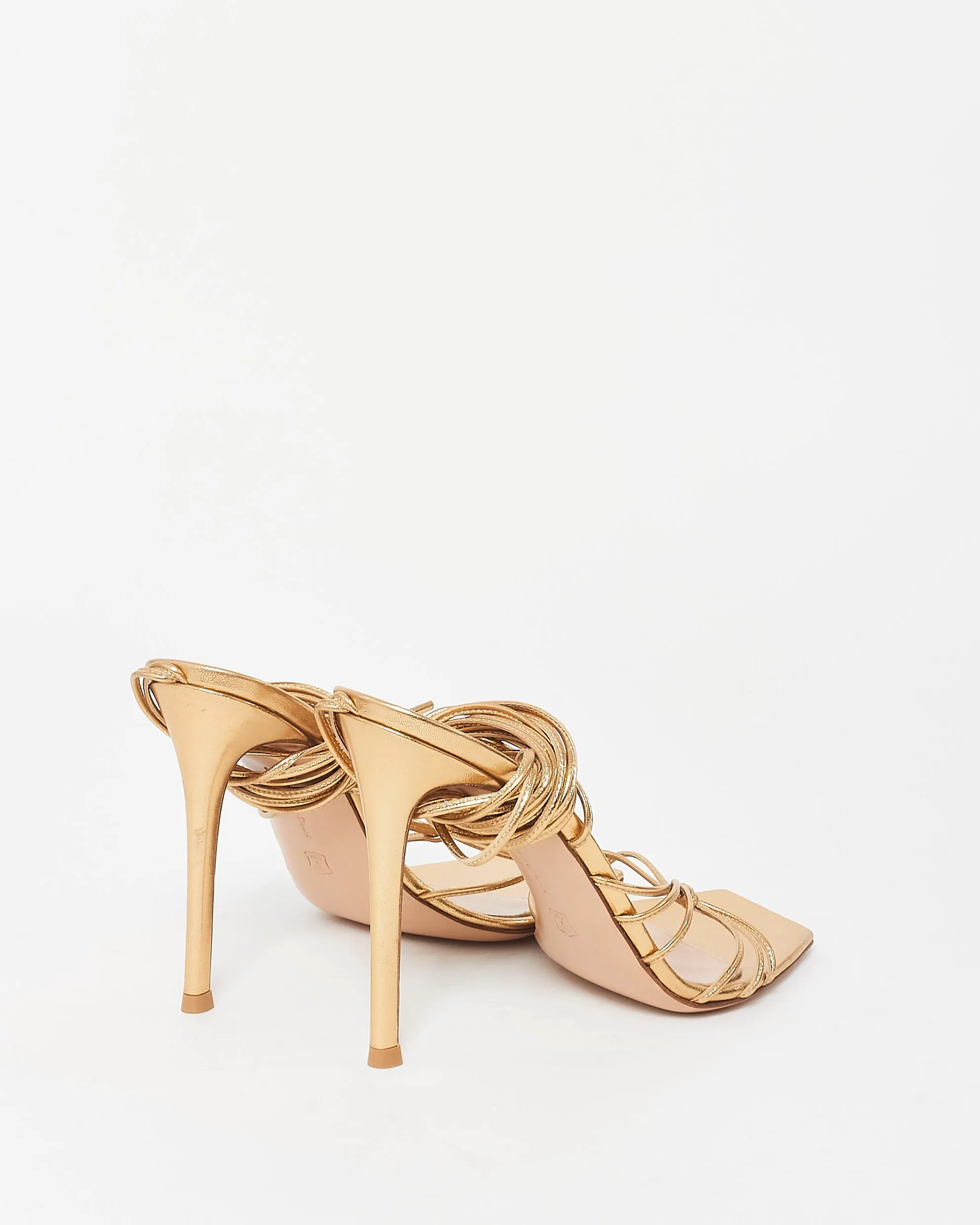 Gianvito Rossi Gold Metallic Leather Ankle Tie Sandals - 39