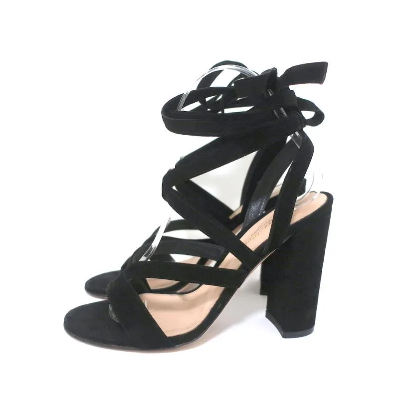 Gianvito Rossi Janis 105 Lace-Up Sandals Black Suede Size 37 Open Toe Heels