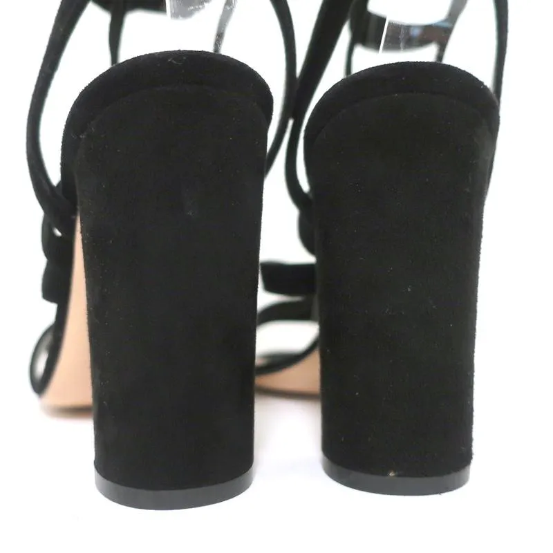 Gianvito Rossi Janis 105 Lace-Up Sandals Black Suede Size 37 Open Toe Heels