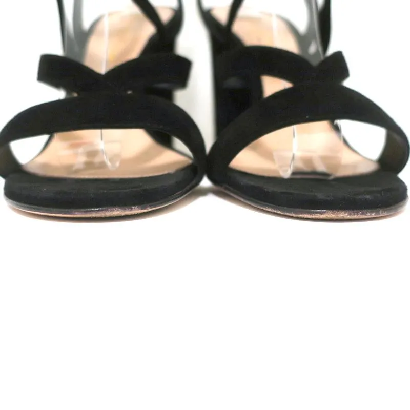 Gianvito Rossi Janis 105 Lace-Up Sandals Black Suede Size 37 Open Toe Heels