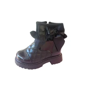 Girls Black Bow Boot