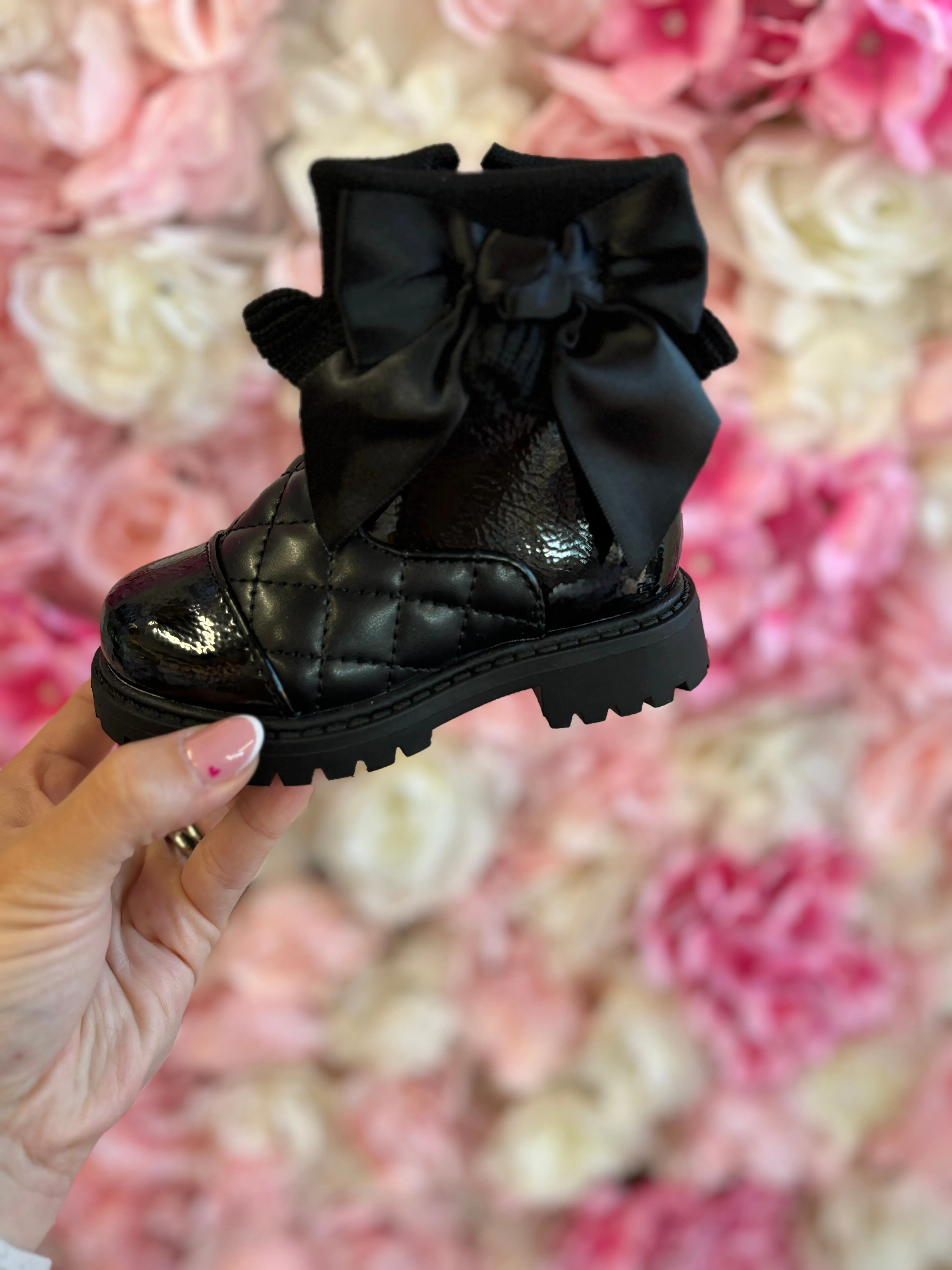 Girls Black Bow Boot