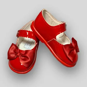 Girls First Walker Shoes - Hard Sole Red with Bow