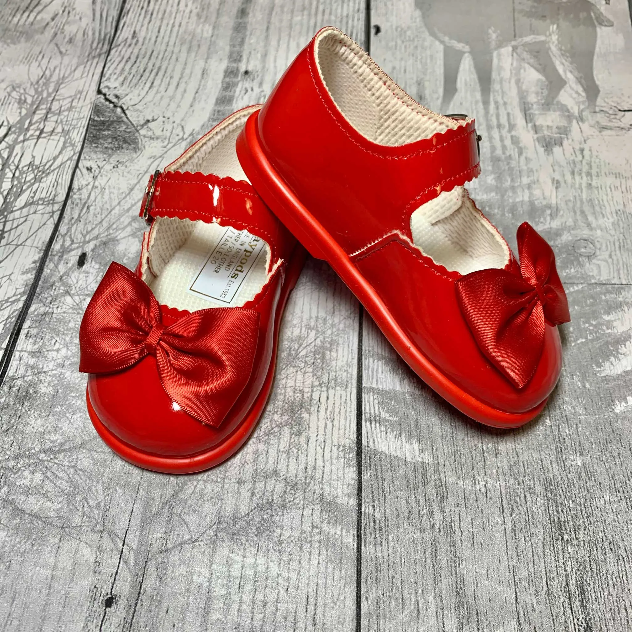 Girls First Walker Shoes - Hard Sole Red with Bow