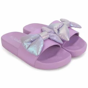 Girls Purple Bow Slides