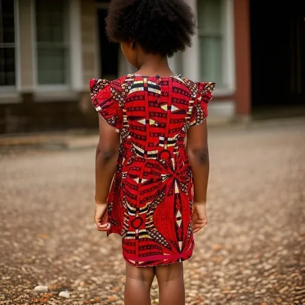 Girls Red African Print Dress