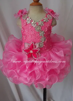 Glitz Stone Hand Flower Kids/Little Girls/Baby/Child's Cupcake Pageant Dress