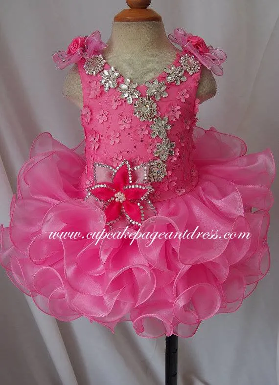 Glitz Stone Hand Flower Kids/Little Girls/Baby/Child's Cupcake Pageant Dress
