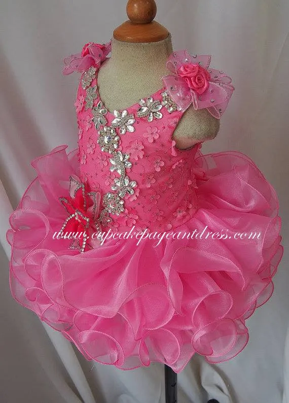 Glitz Stone Hand Flower Kids/Little Girls/Baby/Child's Cupcake Pageant Dress