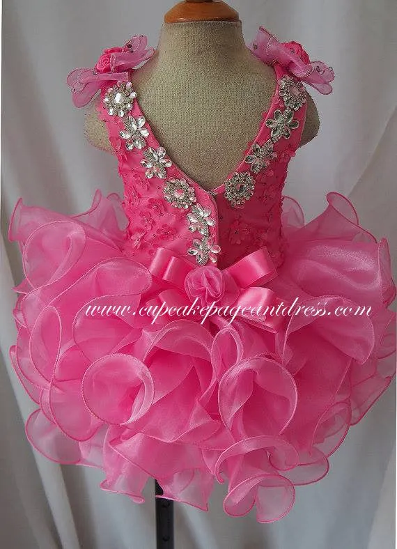 Glitz Stone Hand Flower Kids/Little Girls/Baby/Child's Cupcake Pageant Dress