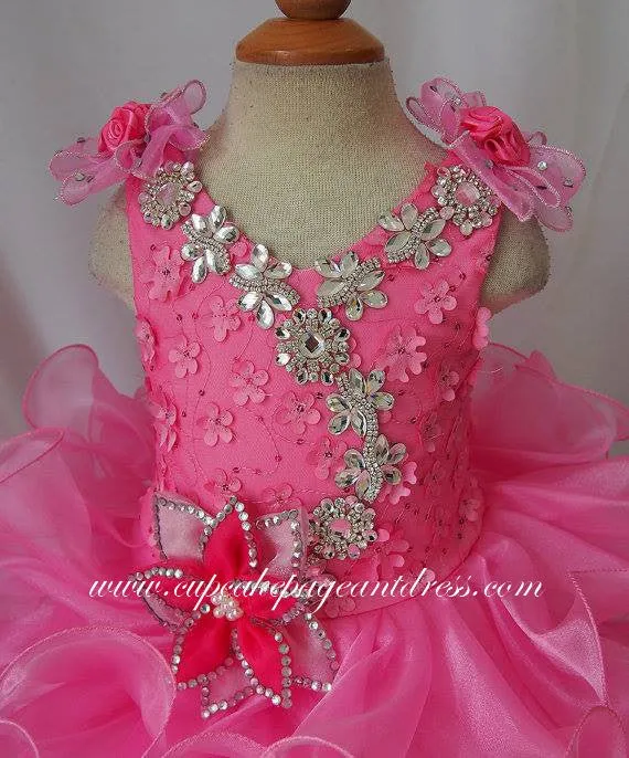Glitz Stone Hand Flower Kids/Little Girls/Baby/Child's Cupcake Pageant Dress