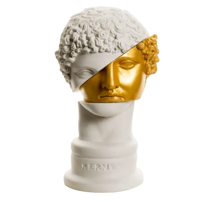 Gold and White Cut-Out Hermes Bust Statute