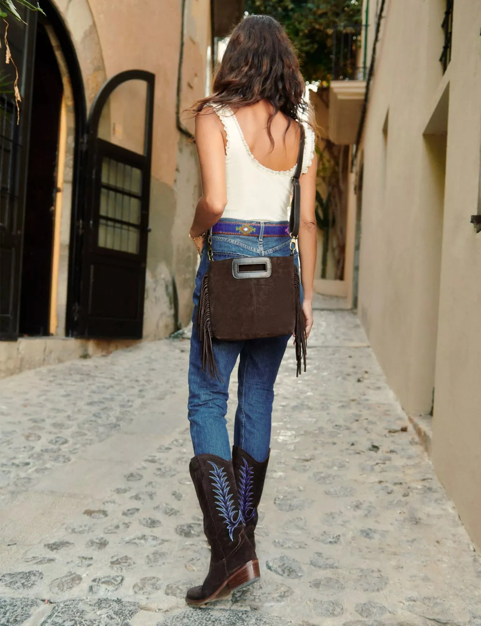 Goldie Embroidered Cowboy Boot - Bitter Chocolate