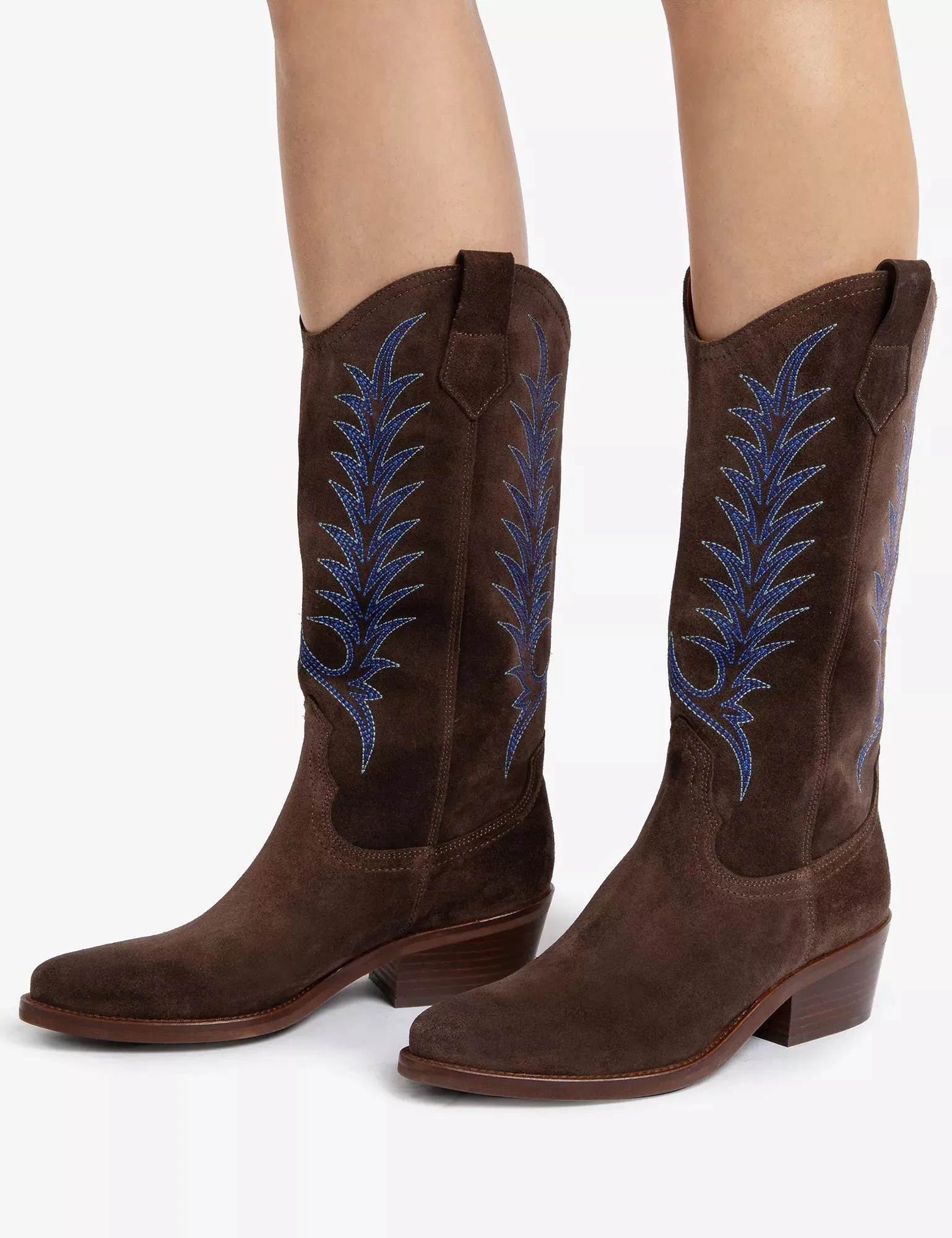 Goldie Embroidered Cowboy Boot - Bitter Chocolate