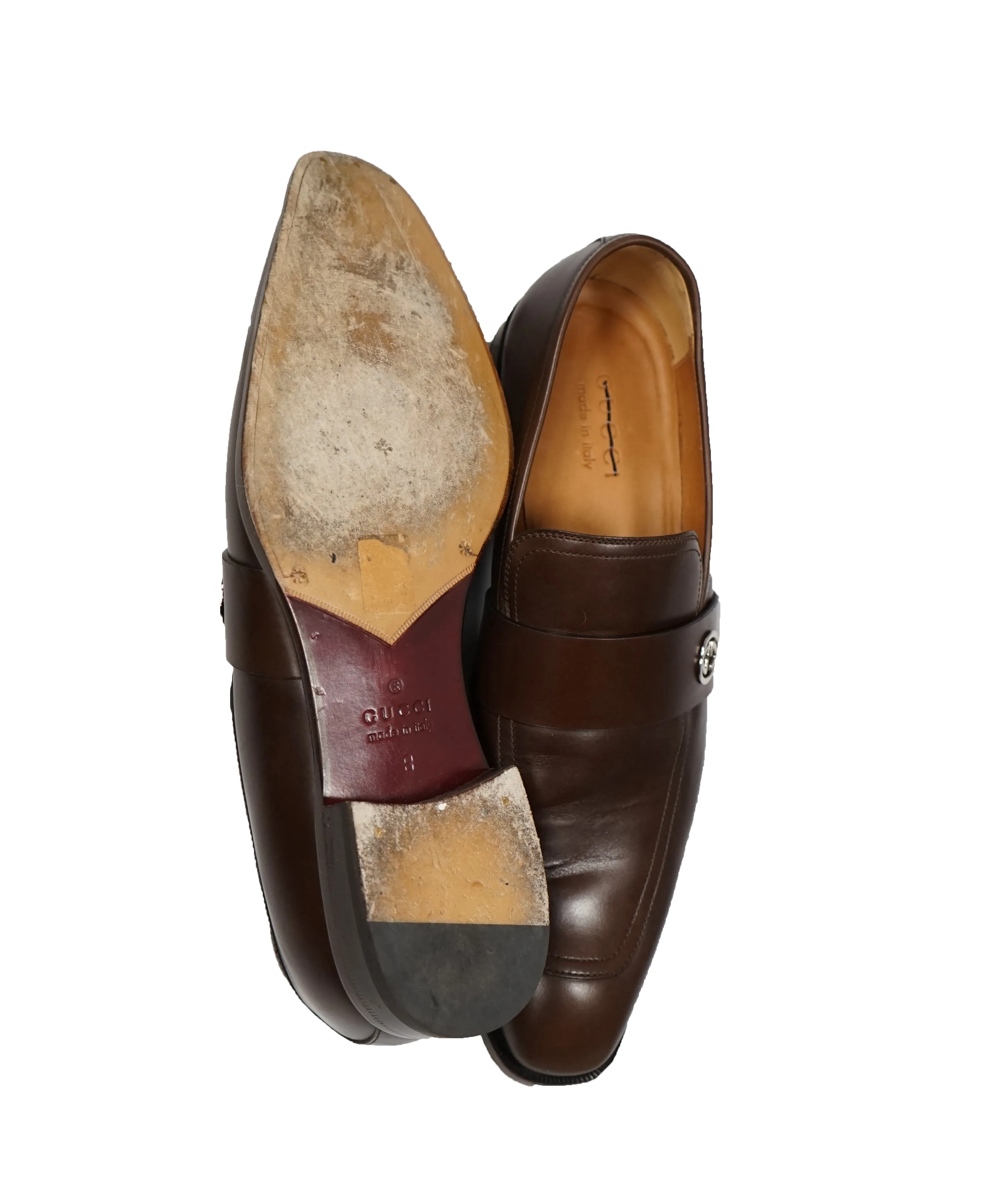 GUCCI - Broadwick Brown GG Logo Loafers - 9