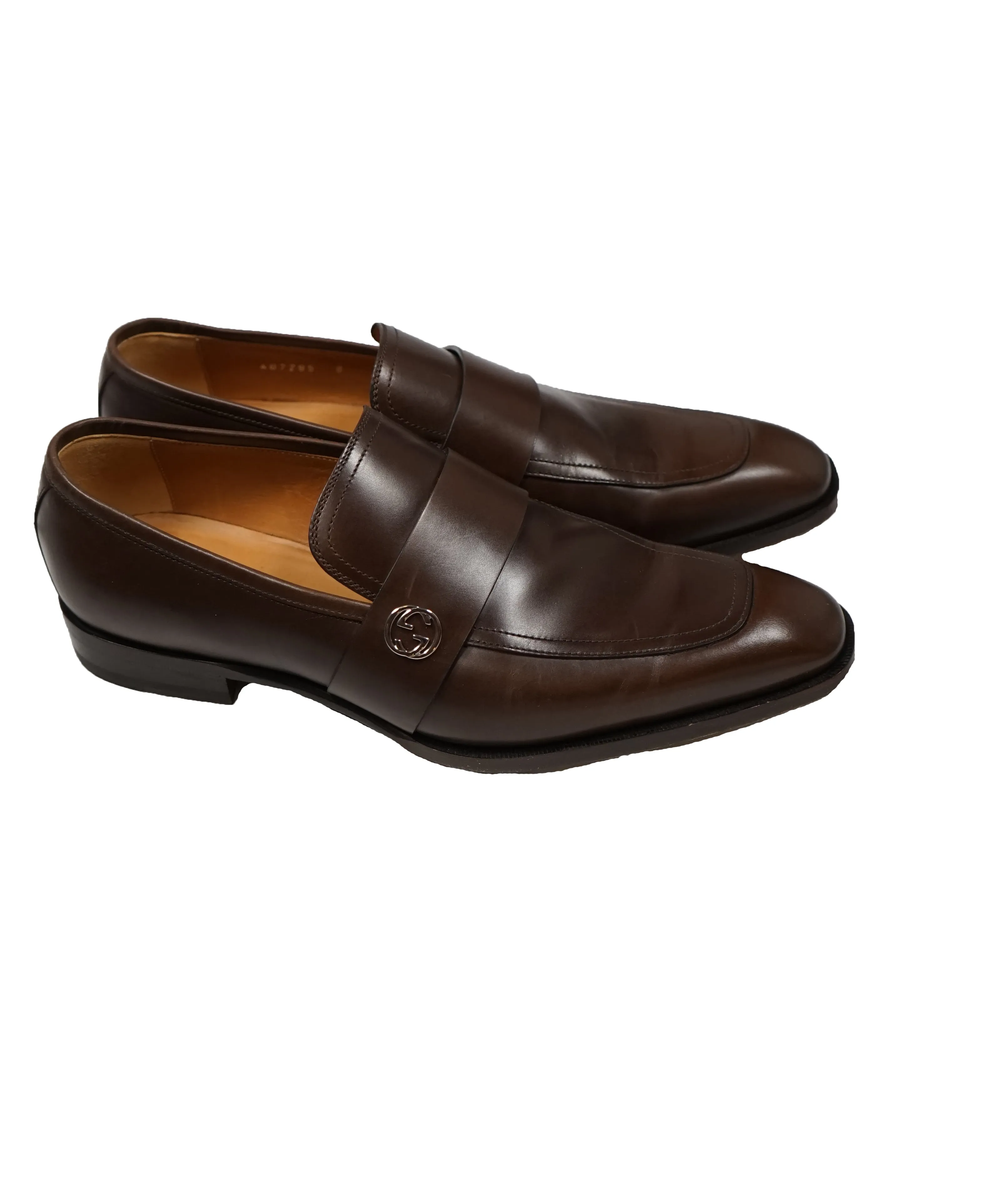 GUCCI - Broadwick Brown GG Logo Loafers - 9