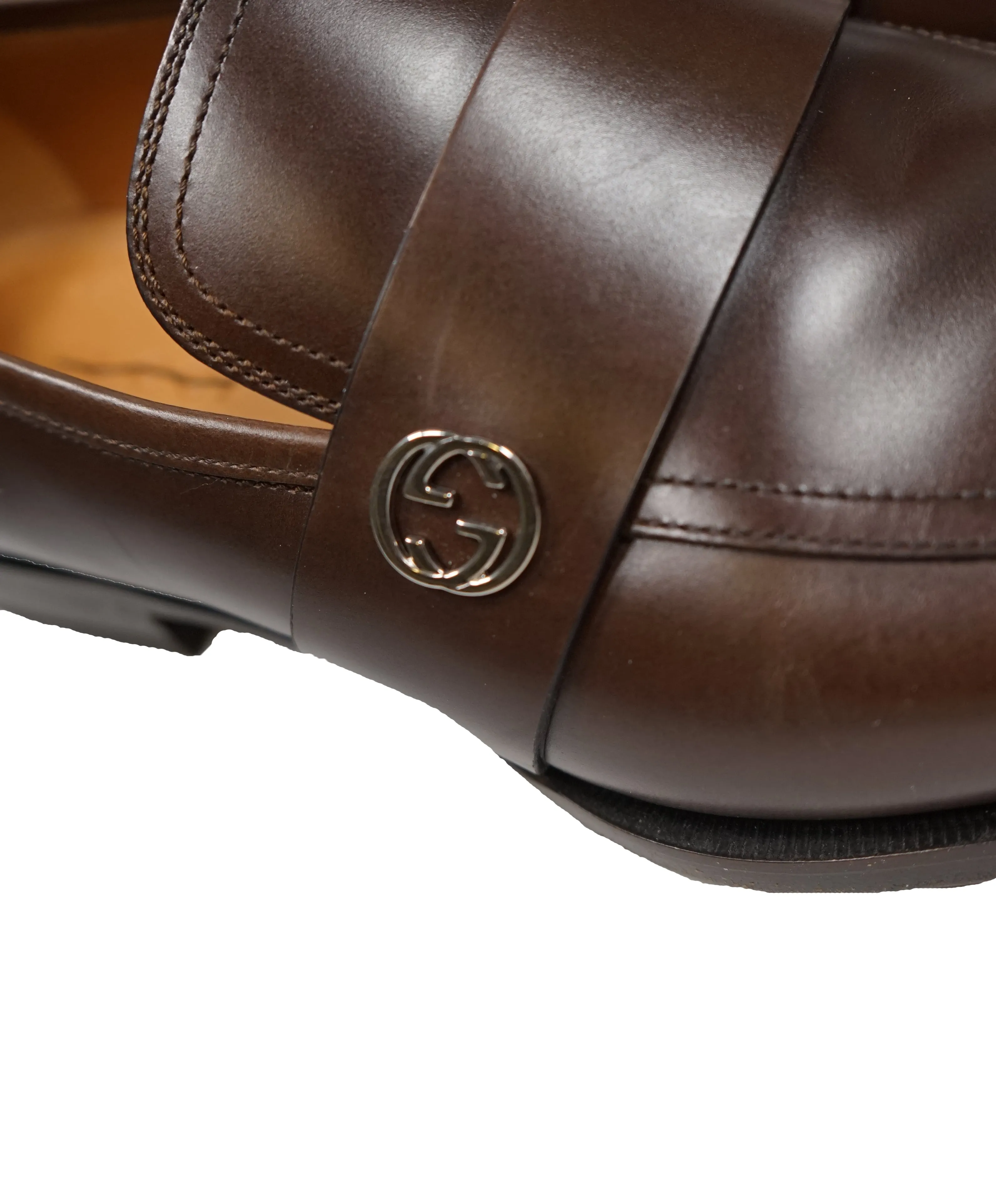 GUCCI - Broadwick Brown GG Logo Loafers - 9
