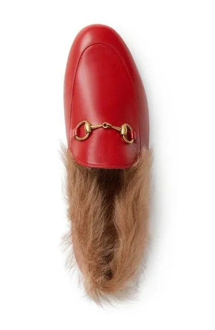 Gucci Horsebit Fur-lined Jordaan Loafer in Red