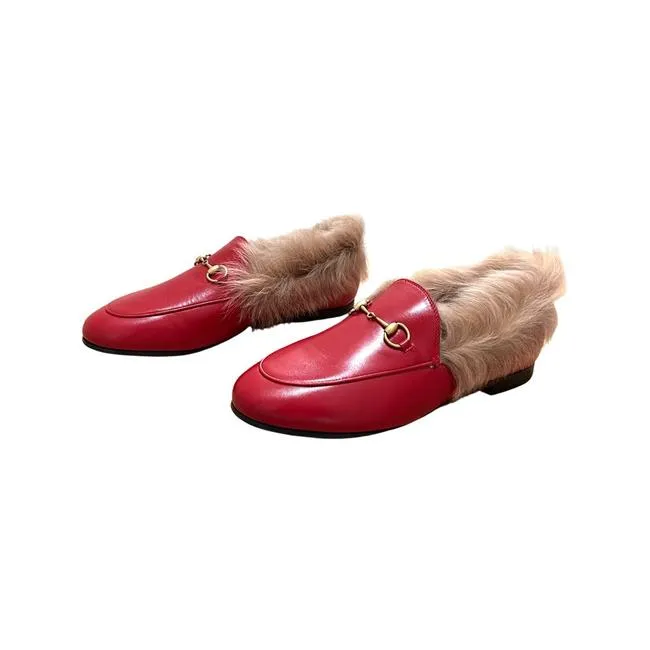 Gucci Horsebit Fur-lined Jordaan Loafer in Red