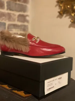 Gucci Horsebit Fur-lined Jordaan Loafer in Red