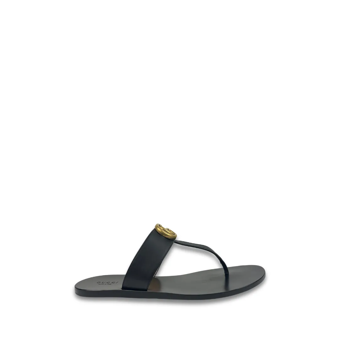 Gucci Marmont Leather Thong Sandals - Size 39