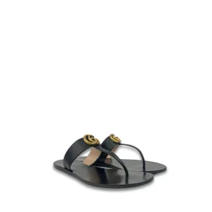 Gucci Marmont Leather Thong Sandals - Size 39