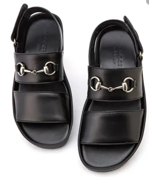 Gucci Men's Horse bit Greek Sandal in Black