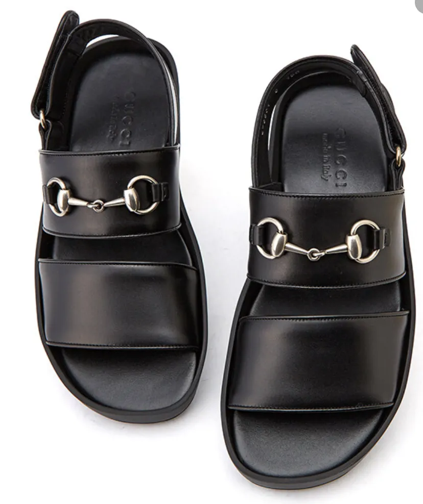 Gucci Men's Horse bit Greek Sandal in Black