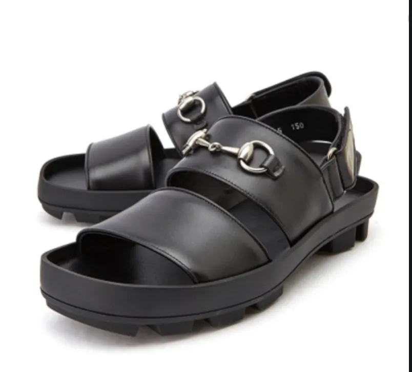 Gucci Men's Horse bit Greek Sandal in Black