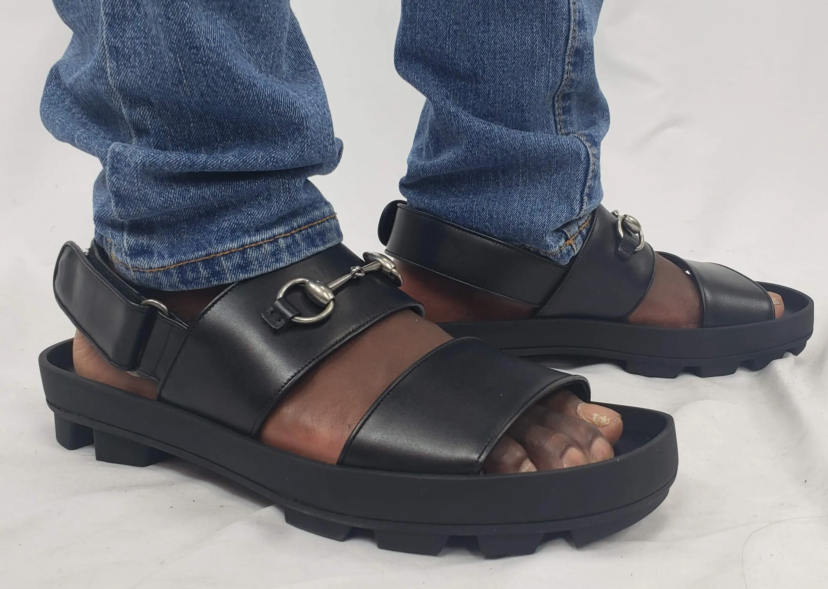 Gucci Men's Horse bit Greek Sandal in Black