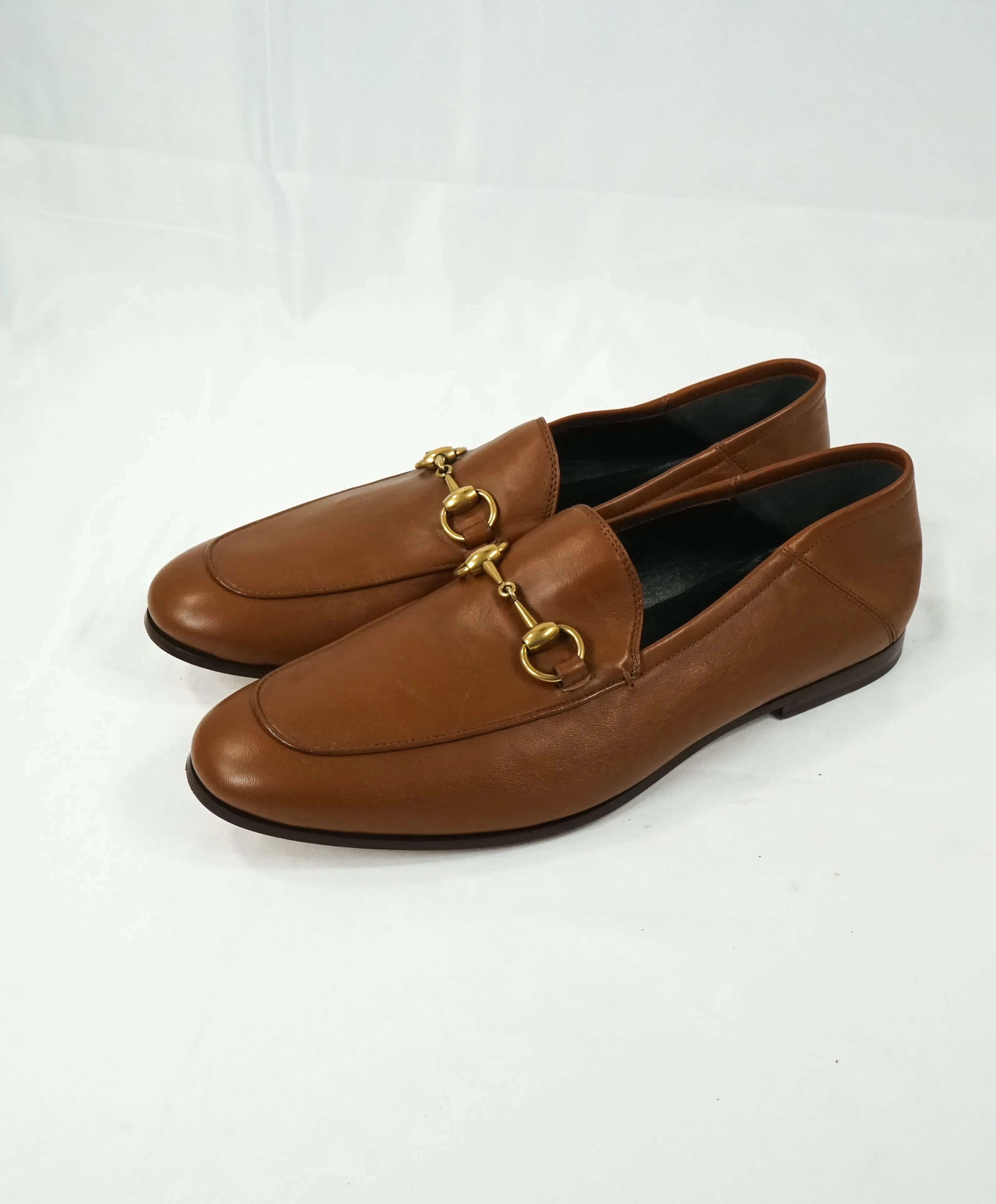 GUCCI - "Brixton" Horse-Bit Loafers Convertible Back Gold/Brown - 9 US