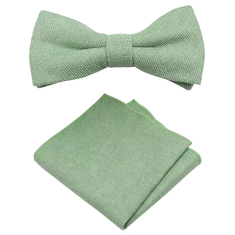 Harrison Sage Green Adult Cotton Bow Tie, Pocket Square and Navy Blue Polka Dot Braces Set