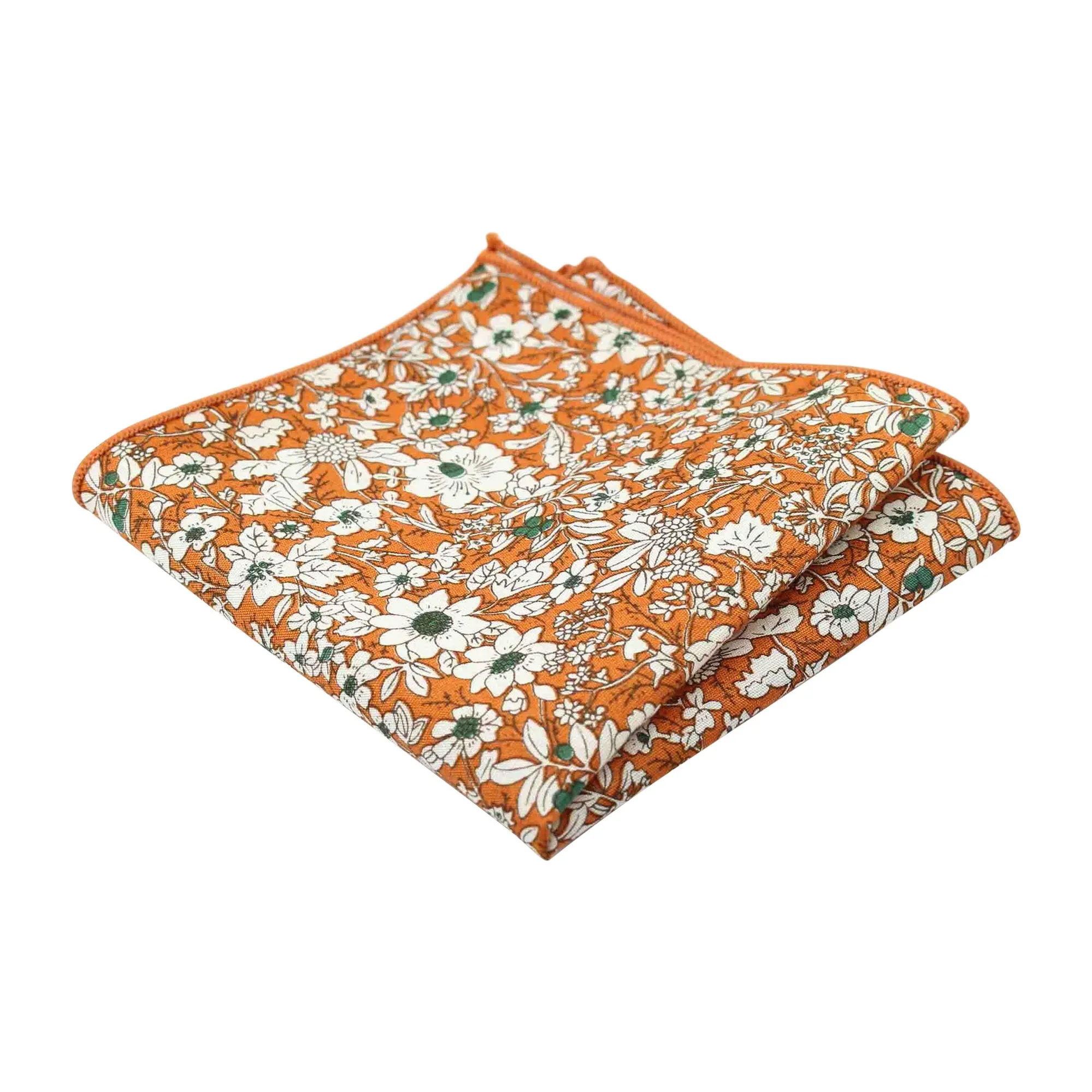 Harrison: Sage Green Cotton Blend Tie and Nora Orange Floral Pocket Square Set
