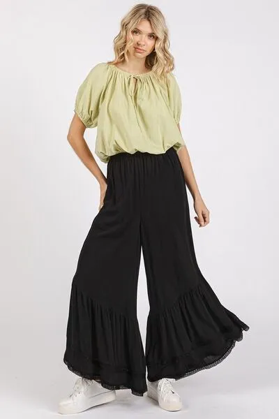 Hazel Blues® |  Mittoshop Lace Ruffle Asymmetric Hem Wide Leg Pants