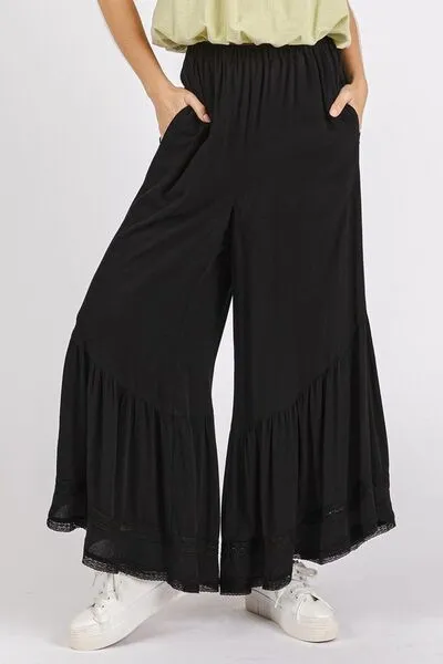 Hazel Blues® |  Mittoshop Lace Ruffle Asymmetric Hem Wide Leg Pants