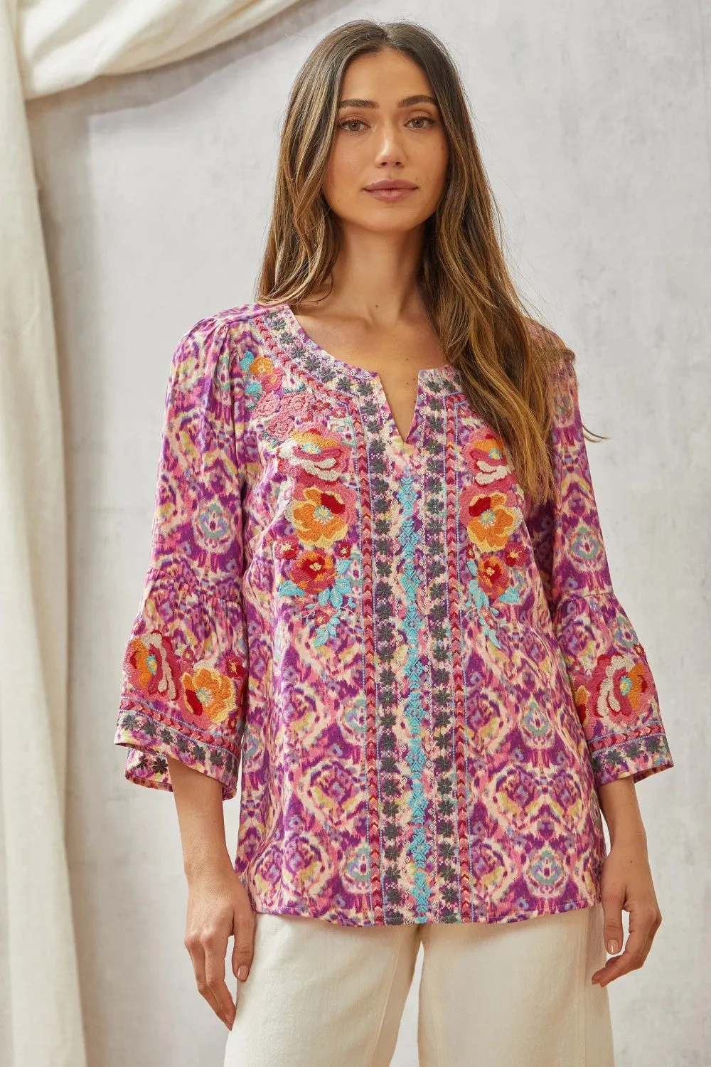 Hazel Blues® |  Print Embroidery Tunic Top