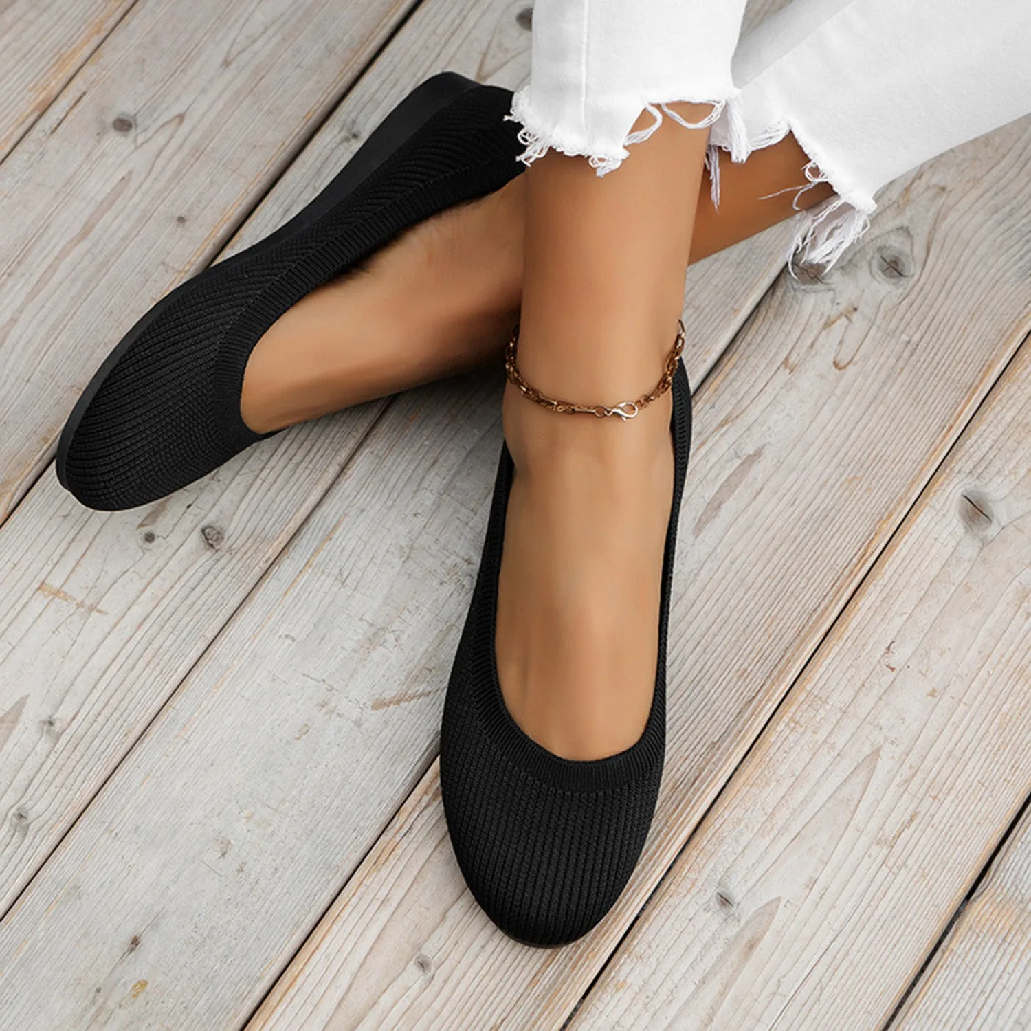 Hazel Blues® |  Round Toe Knit Ballet Flats