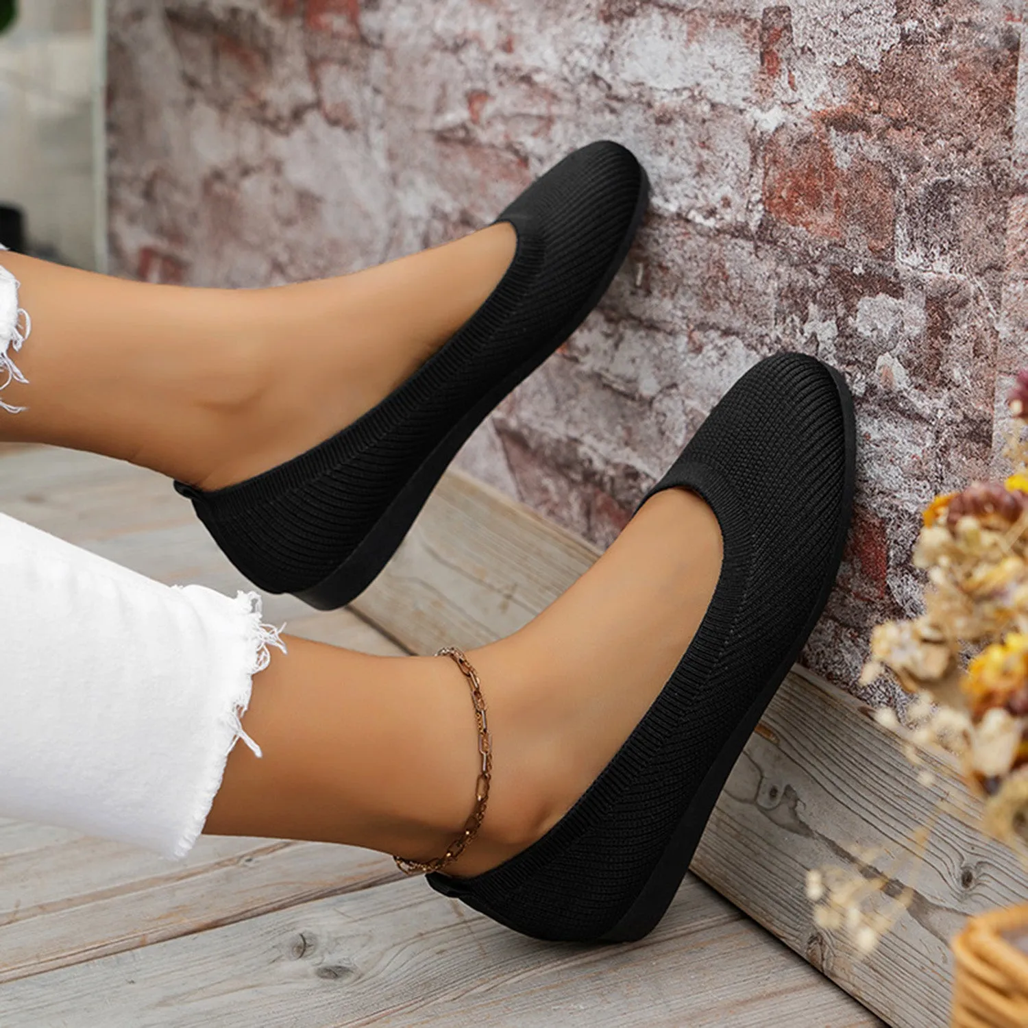 Hazel Blues® |  Round Toe Knit Ballet Flats