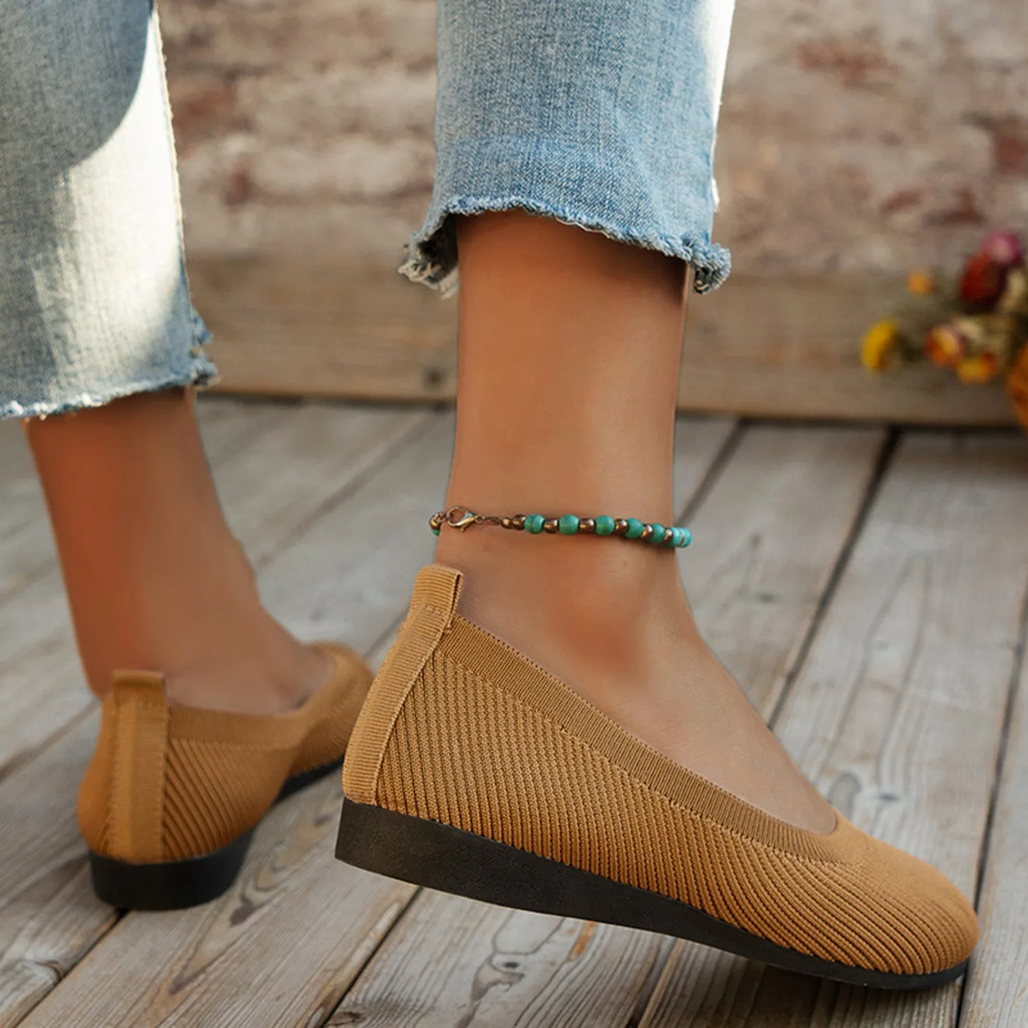Hazel Blues® |  Round Toe Knit Ballet Flats