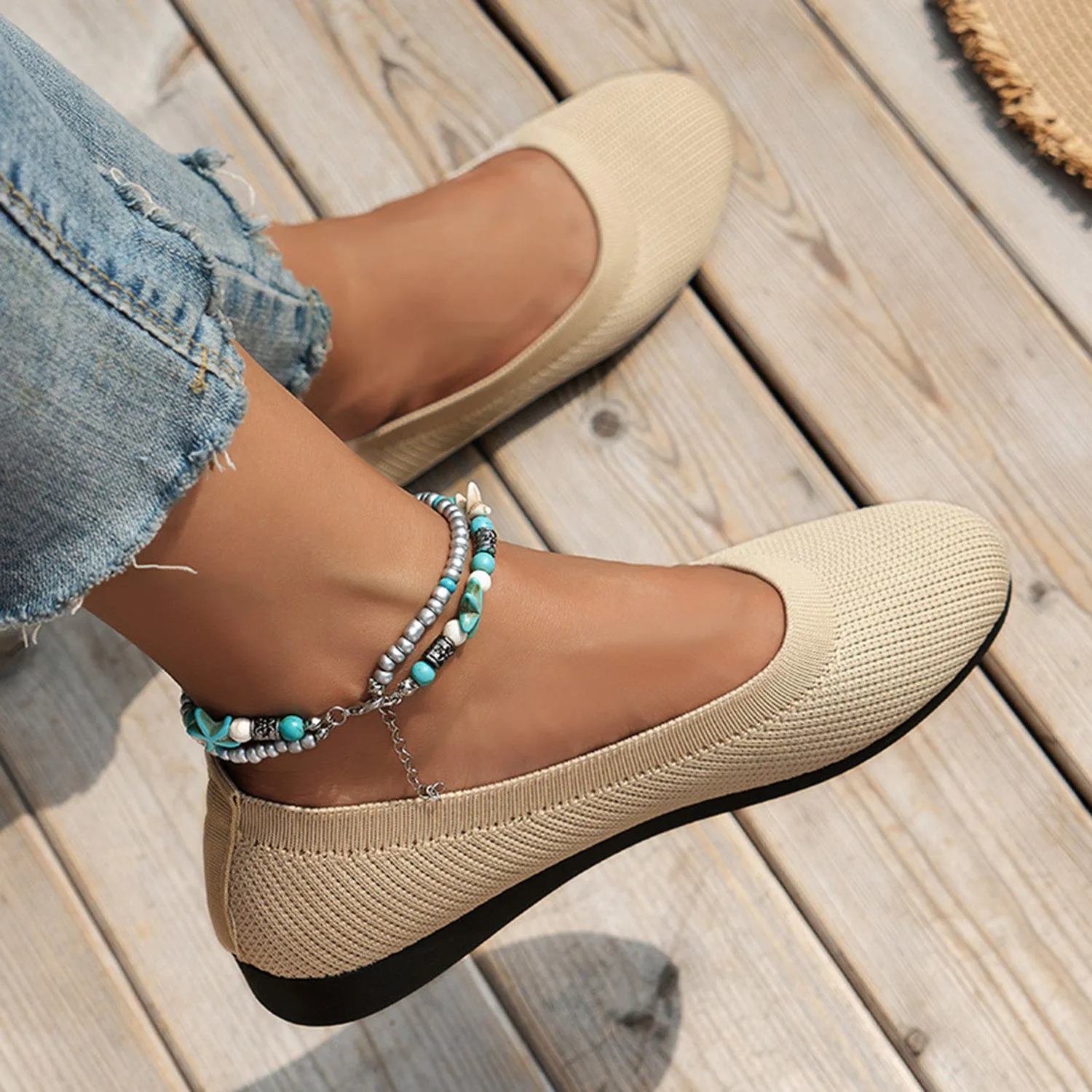 Hazel Blues® |  Round Toe Knit Ballet Flats