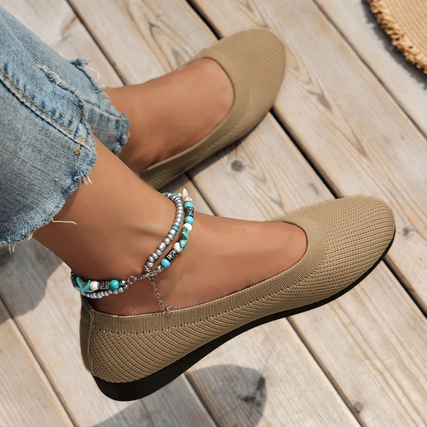 Hazel Blues® |  Round Toe Knit Ballet Flats