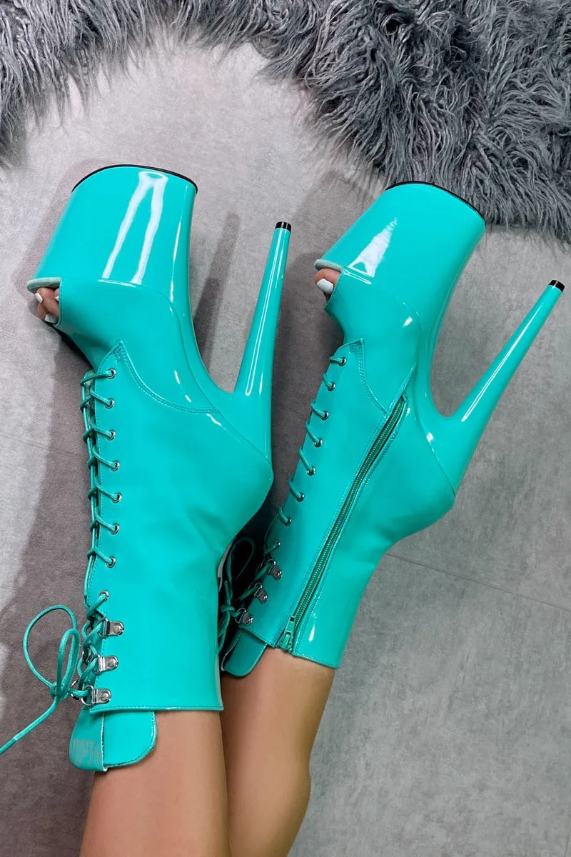 Hella Heels LipKit Open Toe 8inch Boots - Minted