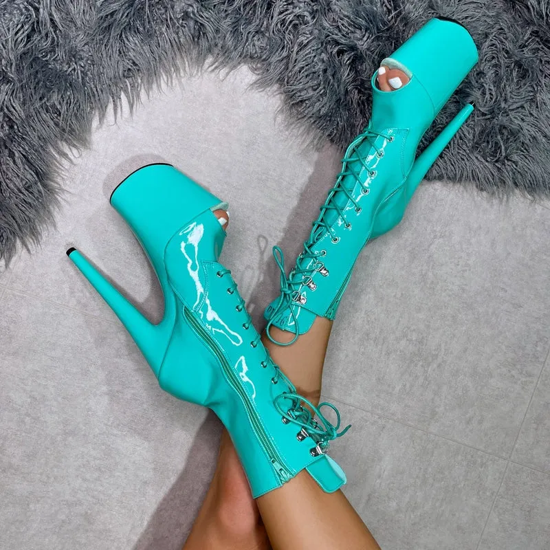 Hella Heels LipKit Open Toe 8inch Boots - Minted