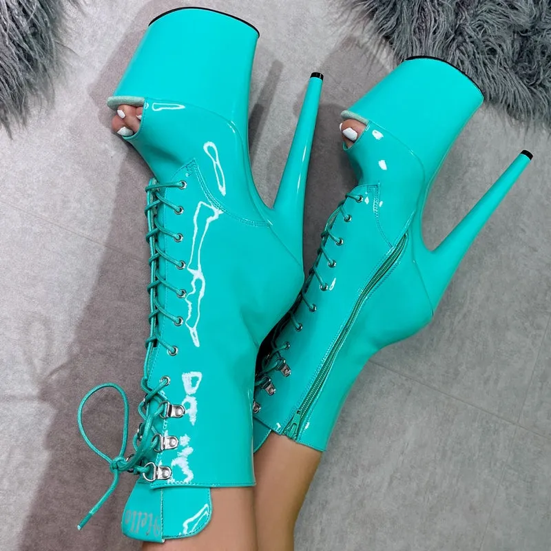 Hella Heels LipKit Open Toe 8inch Boots - Minted
