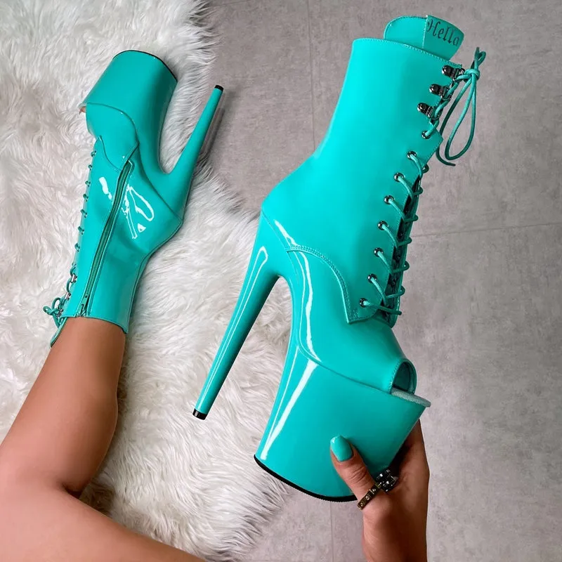 Hella Heels LipKit Open Toe 8inch Boots - Minted